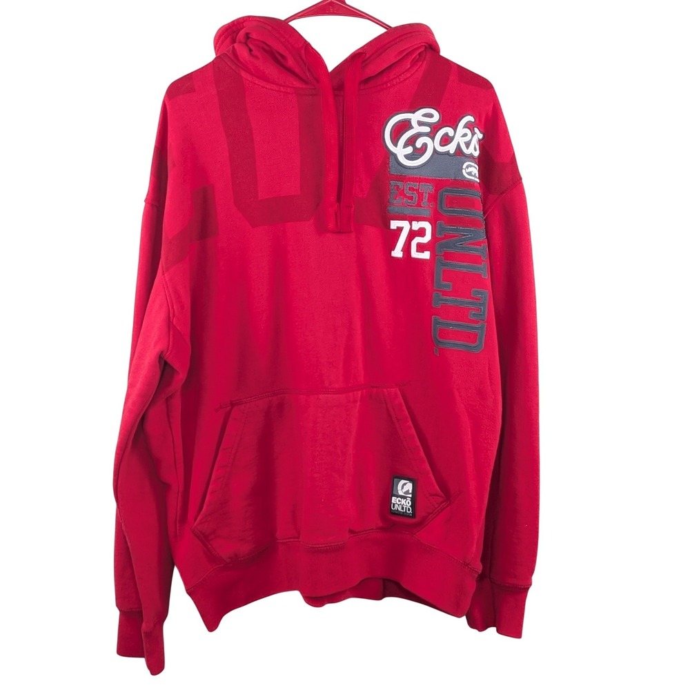 Ecko Unltd Mens Hoodie S Red‎ Graphic Embroidered Pullover Streetwear Y2K Skater